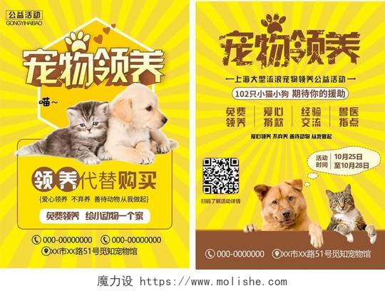 宠物领养黄色几何猫狗平面设计宠物店活动宣传单页